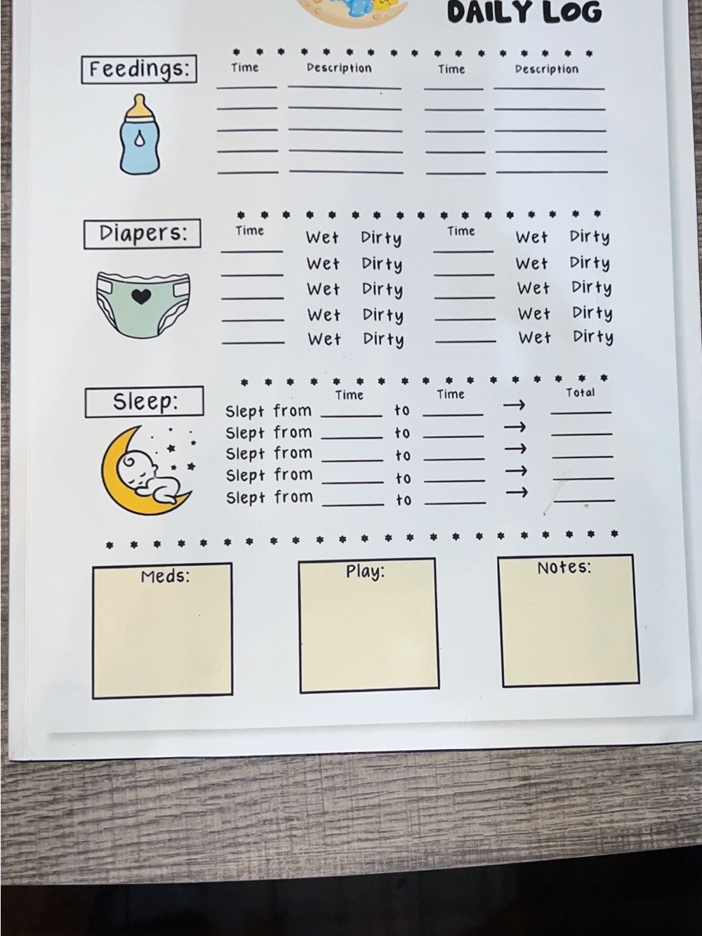 Baby Daily Log Sheet